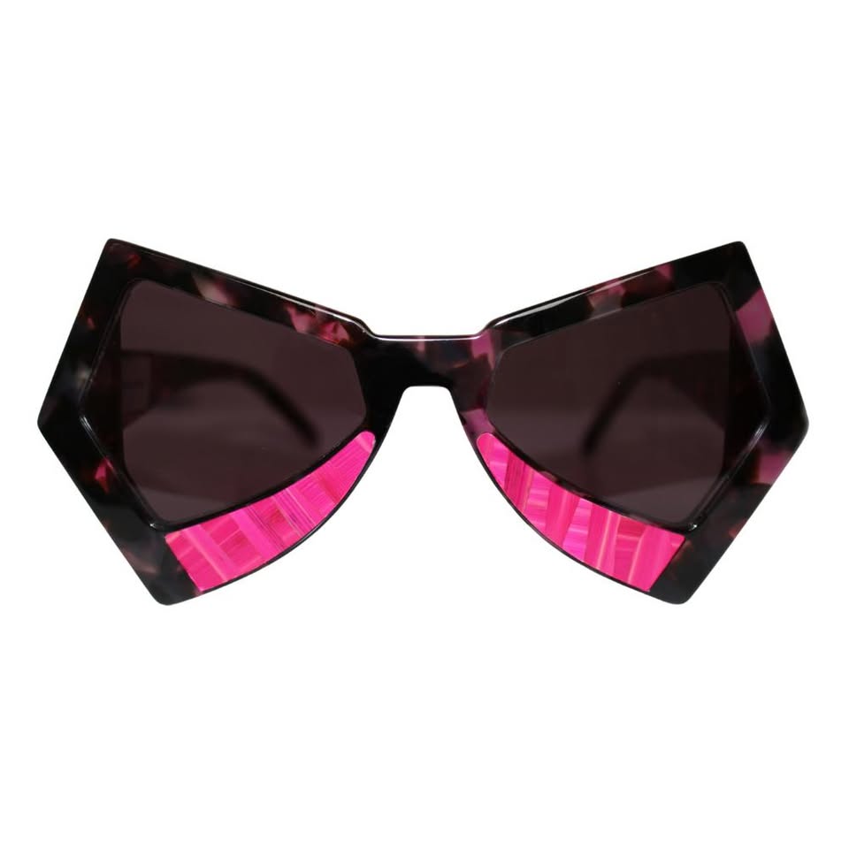 CLARISSA OLIVERIO BUTTERFLY VERY PINK straw marquetry butterfly shape handmade sunglasses luxury artisan eyewear Italy