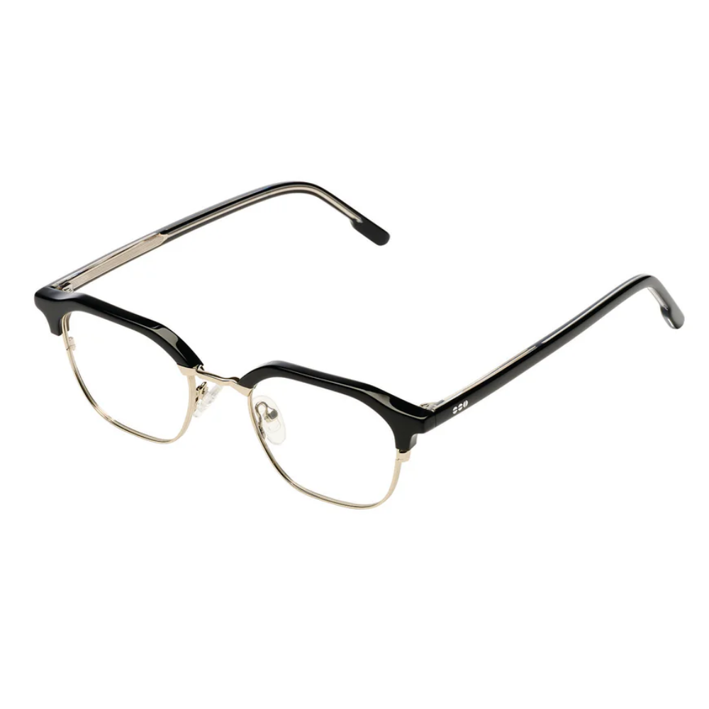 KOMONO Hugo Black Rain Silver optical frames side profile showing temple design