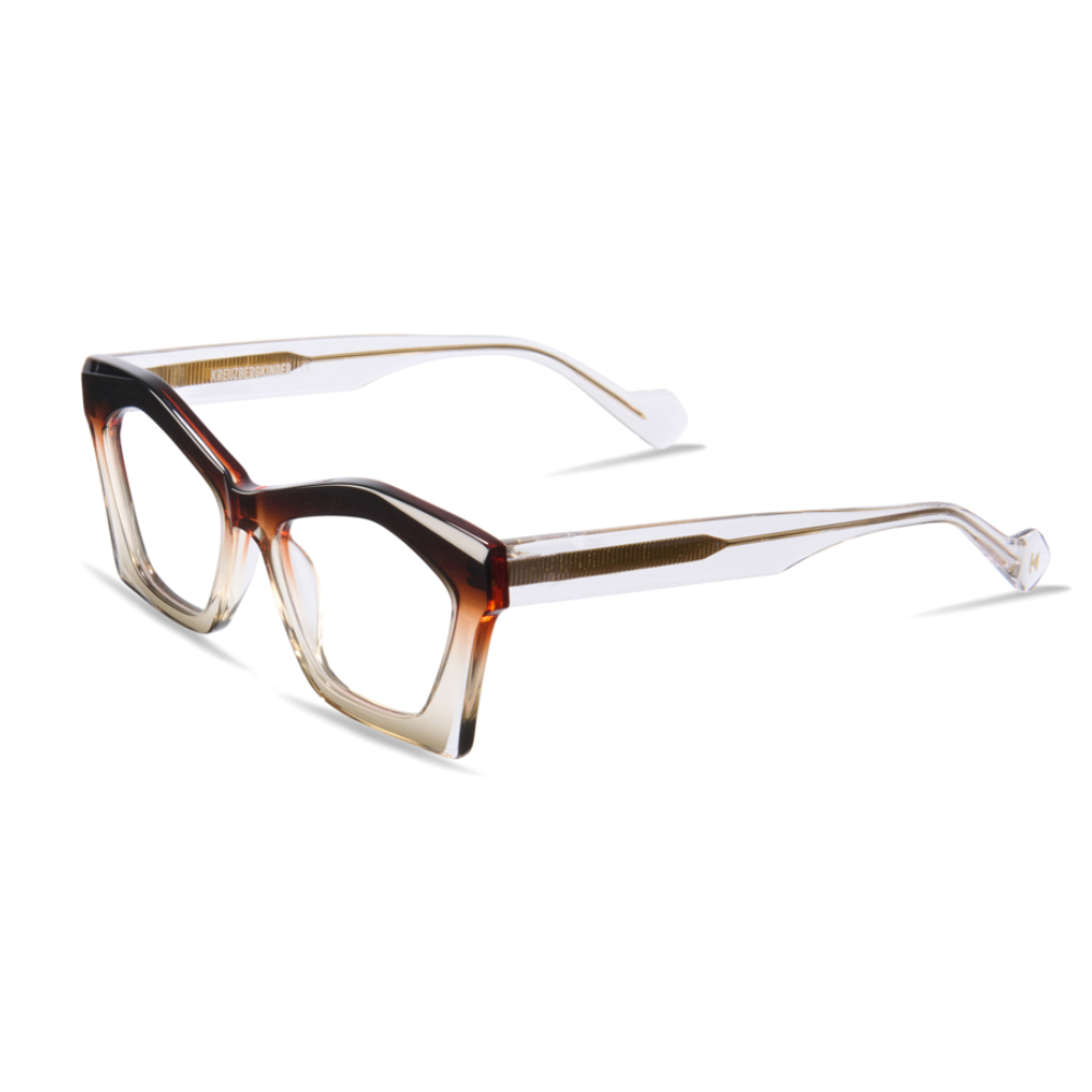 KREUZBERGKINDER KARMA ORANGE CRYSTAL glasses side view artistic style contemporary German craftsmanship