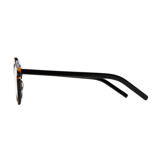 KALEOS Rink Black prescription glasses - side view showing tortoiseshell temple details
