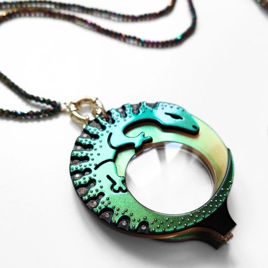 FLIPPAN'LOOK Iridescent Green Blue Eyeglasses - Carved Circular Frame Detail