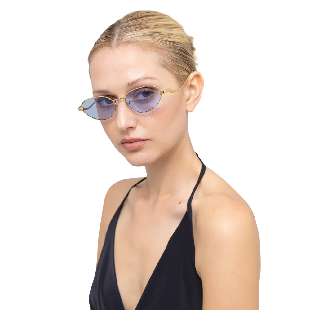 FOR ART'S SAKE REBIRTH designer sunglasses - angled view highlighting minimalist oval frame and architectural temple detail