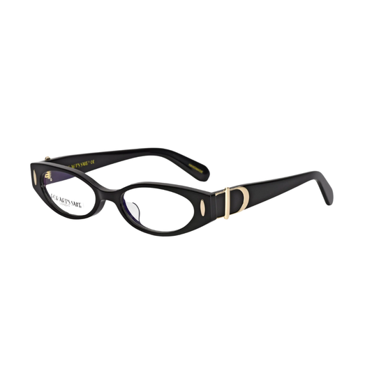 FOR ART'S SAKE CIGAR BLACK vintage style eyeglasses - side view showing sleek oval silhouette