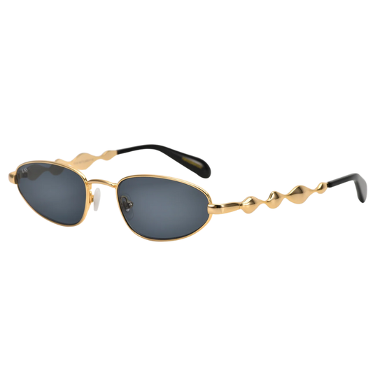 FOR ART'S SAKE DROPLETS BLACK retro sunglasses - side view showing flowing 3D fluid temple design