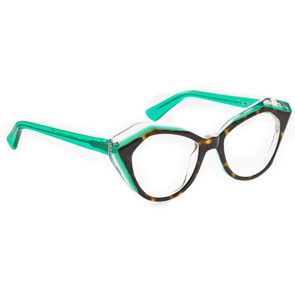TOFFOLI T55 Emerald prescription glasses side view - vintage cat-eye frames in stunning emerald acetate
