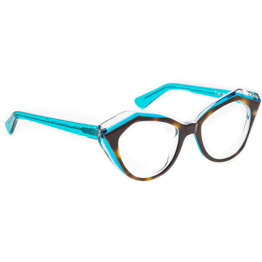 TOFFOLI T055 Blue prescription glasses side view - vintage cat-eye frames in beautiful blue acetate