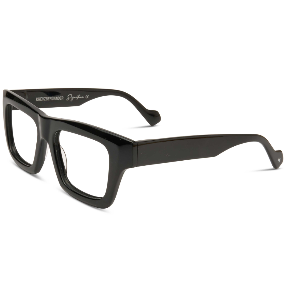 KREUZBERGKINDER Dirk Black prescription glasses - side view showing square black acetate design