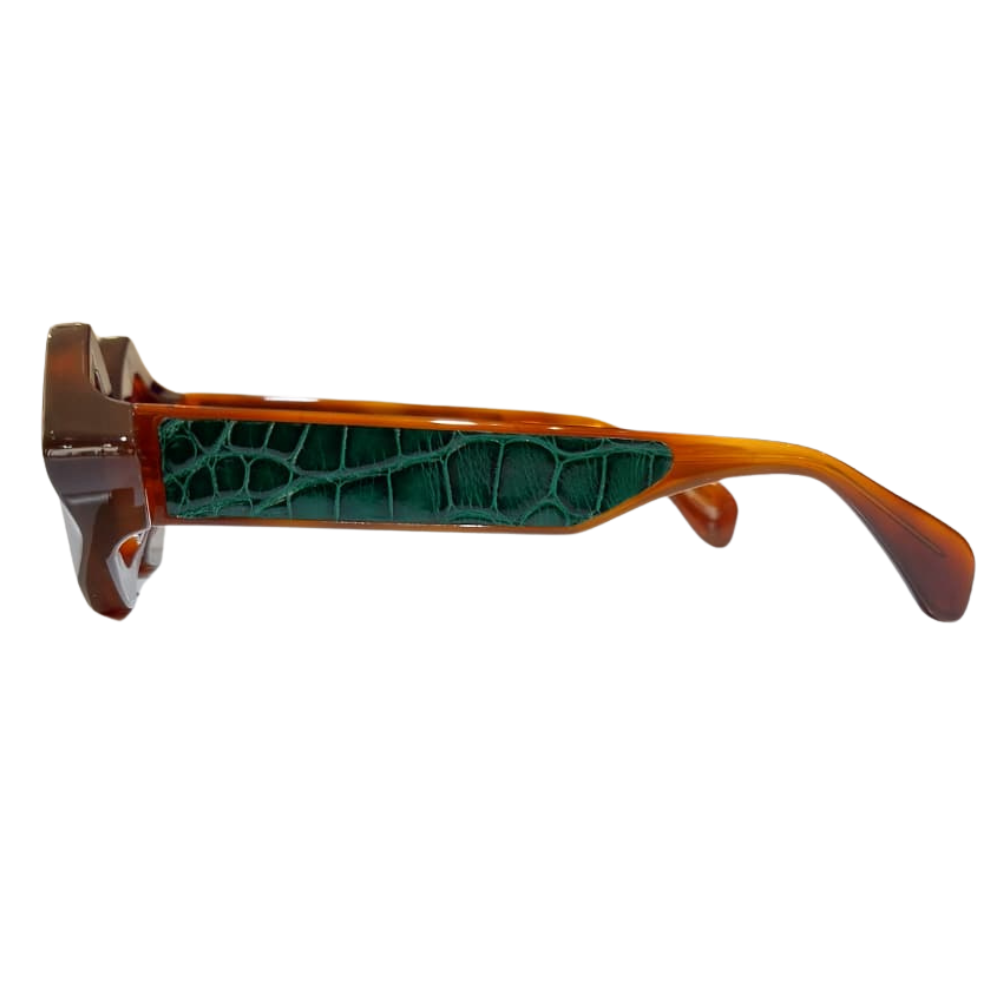 CLARISSA OLIVERIO MAGGIO C01 – Premium Italian acetate frames side view, crocodile leather temples, limited edition luxury eyewear