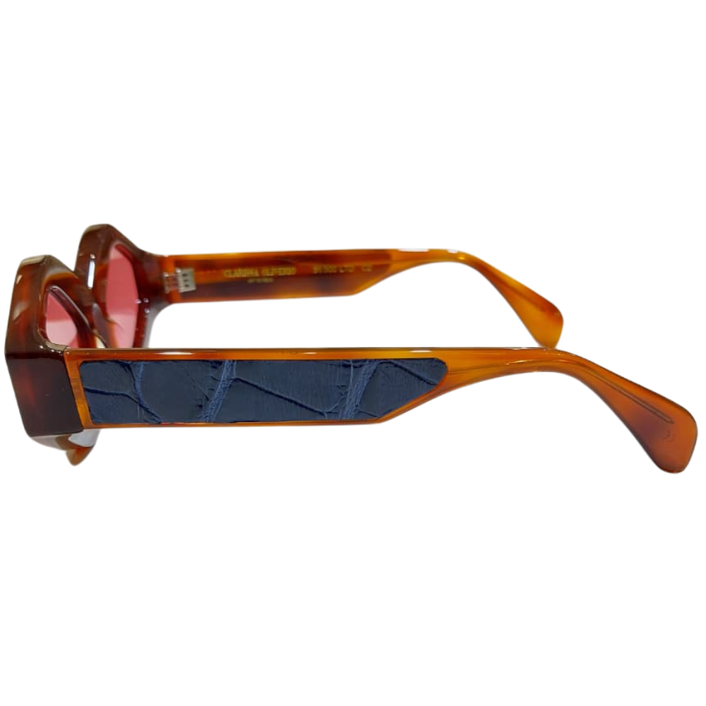 Side profile of Clarissa Oliverio Roma frames – premium Italian acetate with exotic crocodile leather inlay