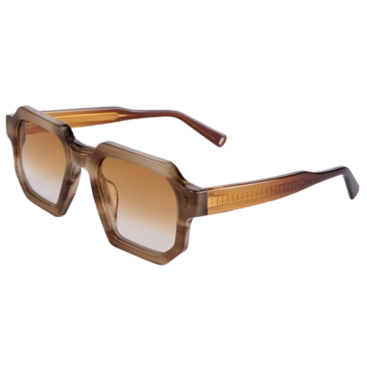 ETERNO NAPOLI Di Giorgio Limited Edition – close-up of "oar" temple in Mazzucchelli M49 bio acetate, golden soul with custom 3D mould, inspired by Francesco di Giorgio Martini's architectural work, handmade in Italy