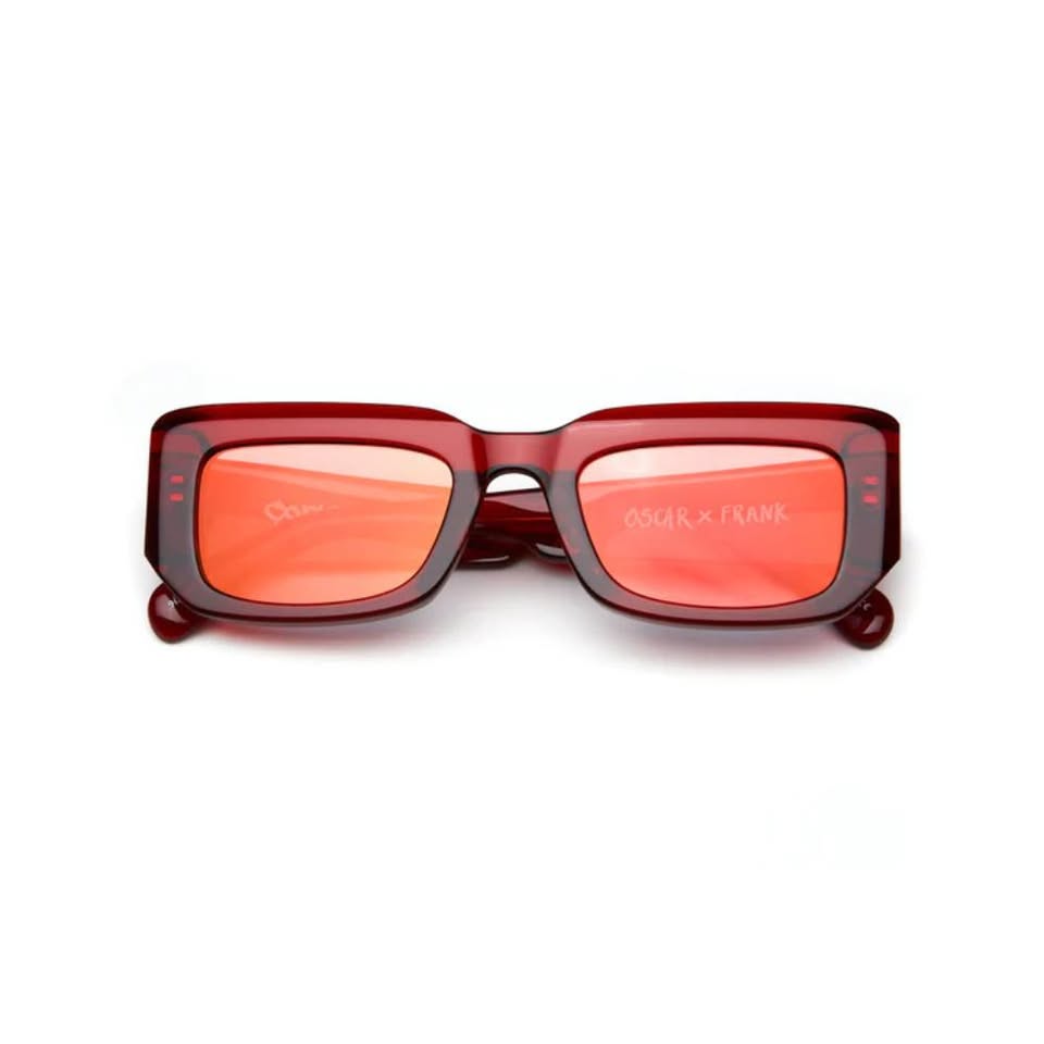 OSCARXFRANK CORTEZ sunglasses close-up red lenses Italian acetate