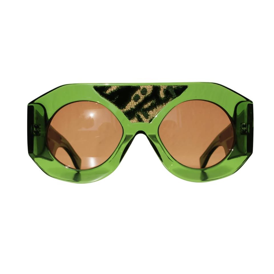 CLARISSA OLIVERIO 24 GREEN gold green silk velvet Florentine handmade sunglasses luxury