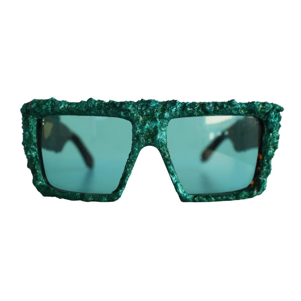 CLARISSA OLIVERIO ART STRONG GREEN hand-painted limited edition sunglasses numbered piece wearable art made in Italy
