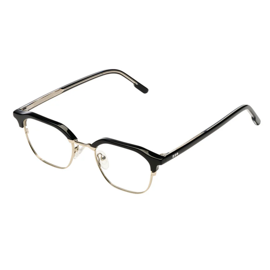 KOMONO Hugo Black Rain Silver optical frames side profile showing temple design
