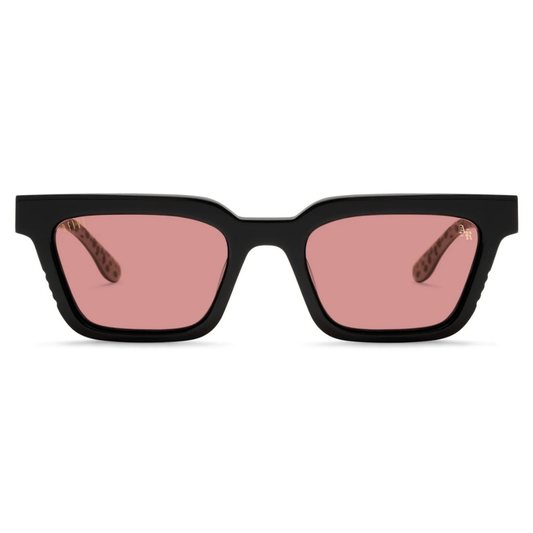 9FIVE x Arts-Rec EM4 Savanna Pink limited edition sunglasses – front view, glossy black frame with savannah green outer temples
