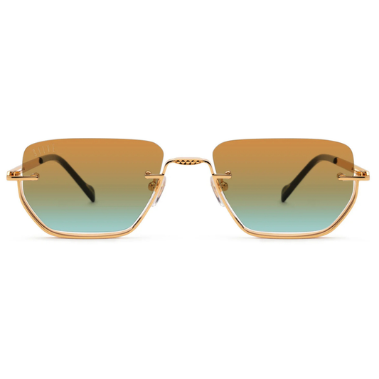 9FIVE Villa Black & Gold Special Edition sunglasses – front view, triple-polished Italian black acetate with 24k gold-plated metal frame
