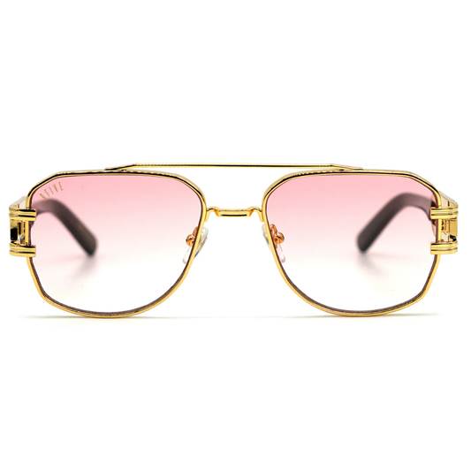 9FIVE Royals Gold & Pink Gradient Special Edition sunglasses – front view, gold-plated stainless steel bridge with triple-polished Italian black acetate temples
