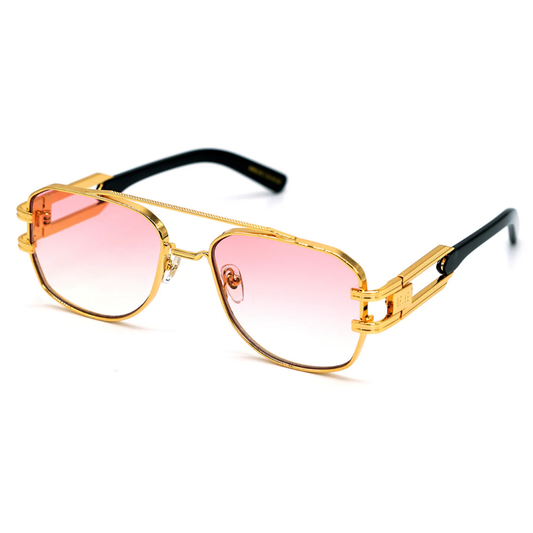 9FIVE Royals Gold Special Edition side view – laser engraved 9FIVE signature logo on triple-polished Italian jet black acetate temple
