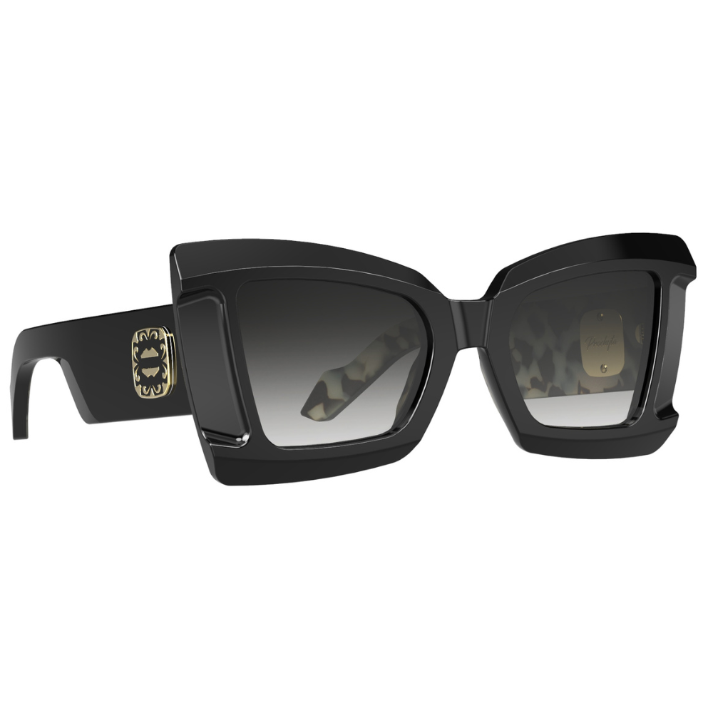 Original Vintage PE02 Black luxury sunglasses side view - exclusive black acetate with genuine 24K gold details
