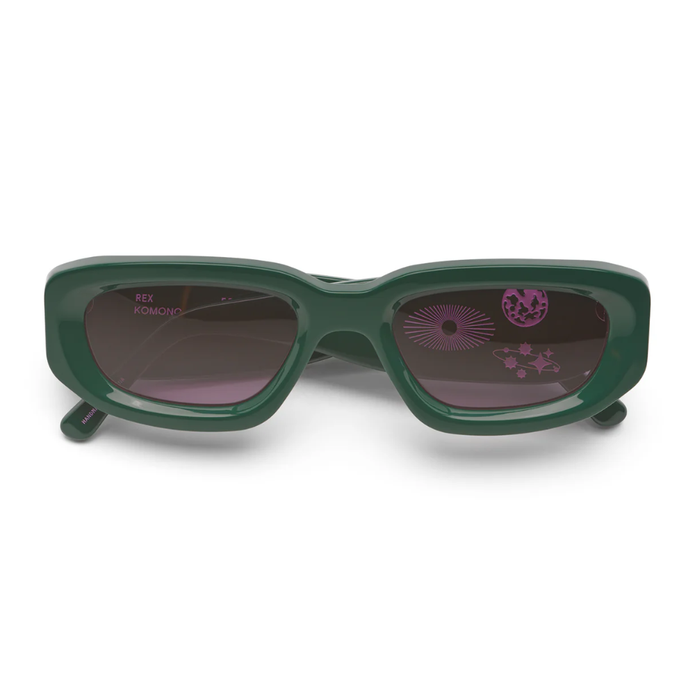 Komono Rex Green Splash eyewear - side profile detail with distinctive Belgian design
