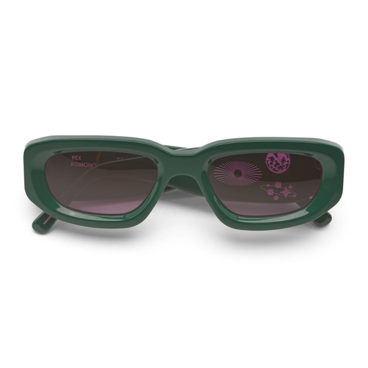 Komono Rex Green Splash eyewear - side profile detail with distinctive Belgian design
