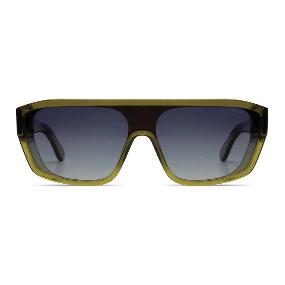 Komono Vice Moss sunglasses - front view showing retro rounded frame with shield lens design and blue gradient lenses
