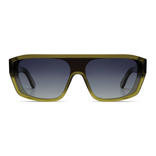 Komono Vice Moss sunglasses - front view showing retro rounded frame with shield lens design and blue gradient lenses
