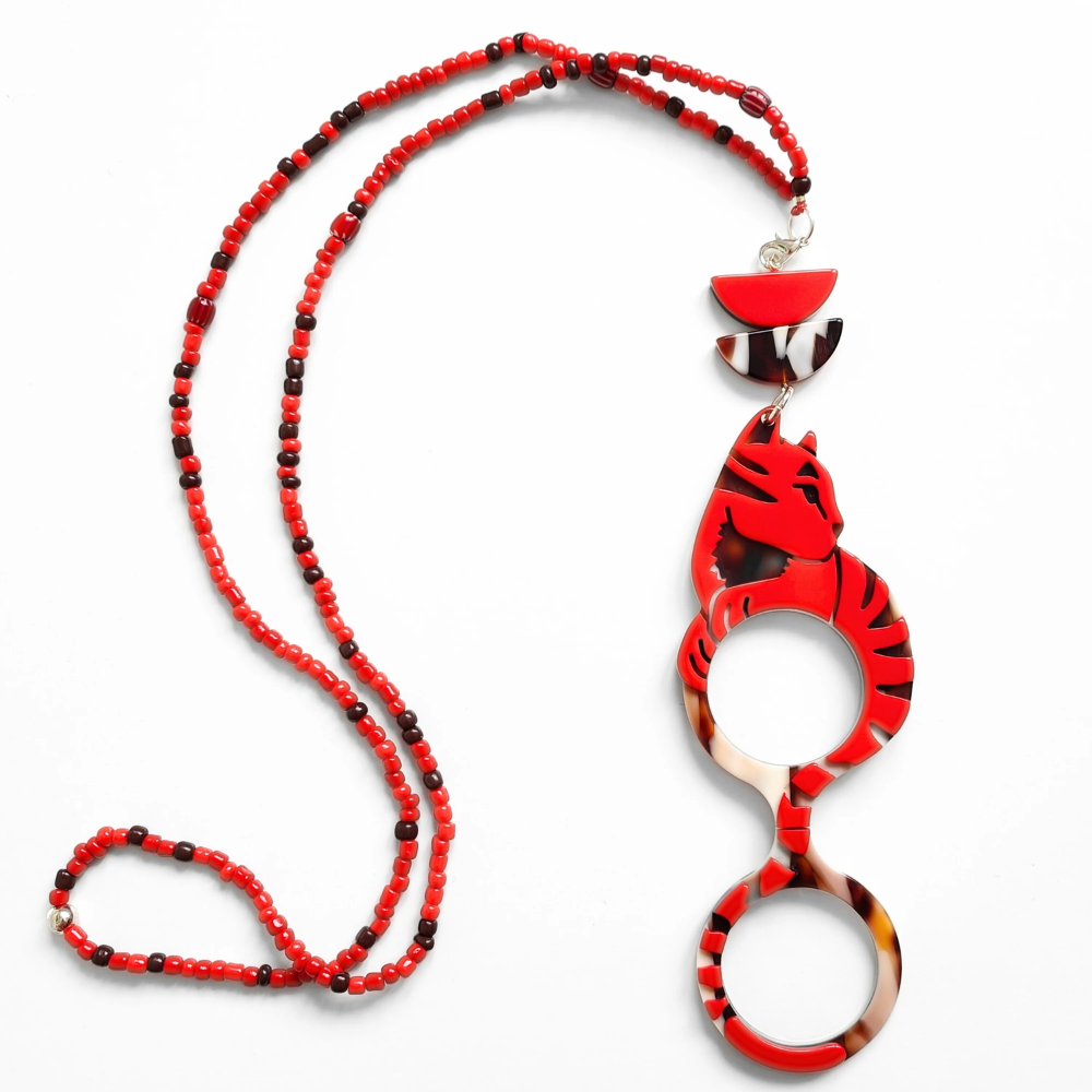 FLIPPAN'LOOK Foldable Reading Glasses - Andy Warhol Style Red Cat Design Artisanal Eyewear
