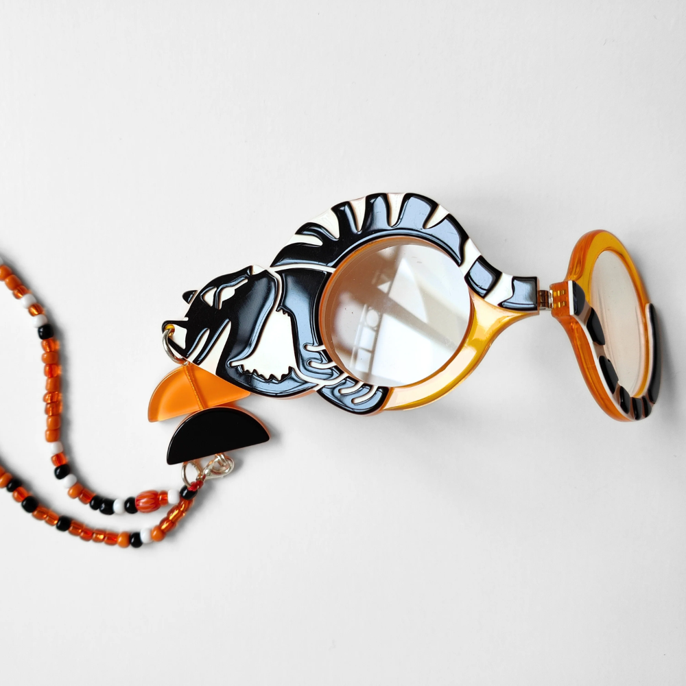 FLIPPAN'LOOK Warhol Inspired Cat Eyeglasses - Orange Black White Pop Art Design Detail
