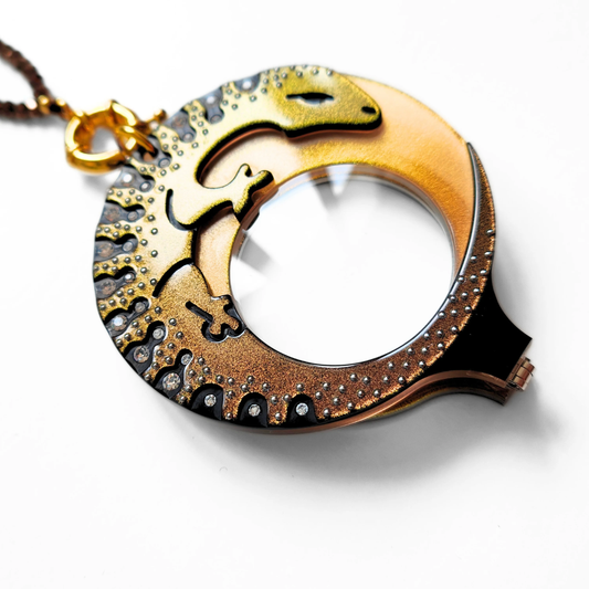 FLIPPAN'LOOK Pink Green Iridescent Eyeglasses - Andalusian Lagarto Carved Circular Frame Detail
