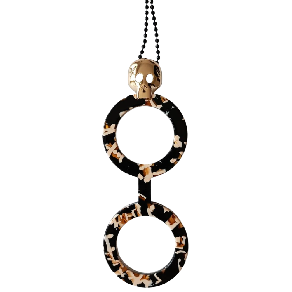 FLIPPAN'LOOK Skull Eyeglasses Brown - Hand-Modeled Punk Rock Design Gold Details Front View
