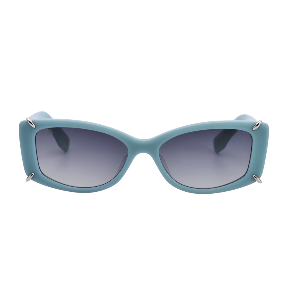 FOR ART'S SAKE DYER BLUE sustainable sunglasses in stainless steel and biodegradable acetate - front view on white background
