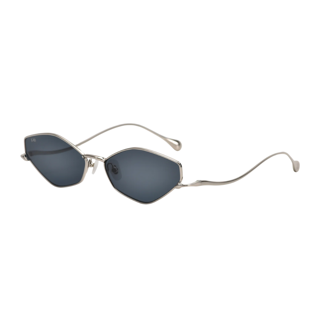 FOR ART'S SAKE MOMENT SILVER luxury sunglasses - side view showing signature curved temple design and sleek metal frame
