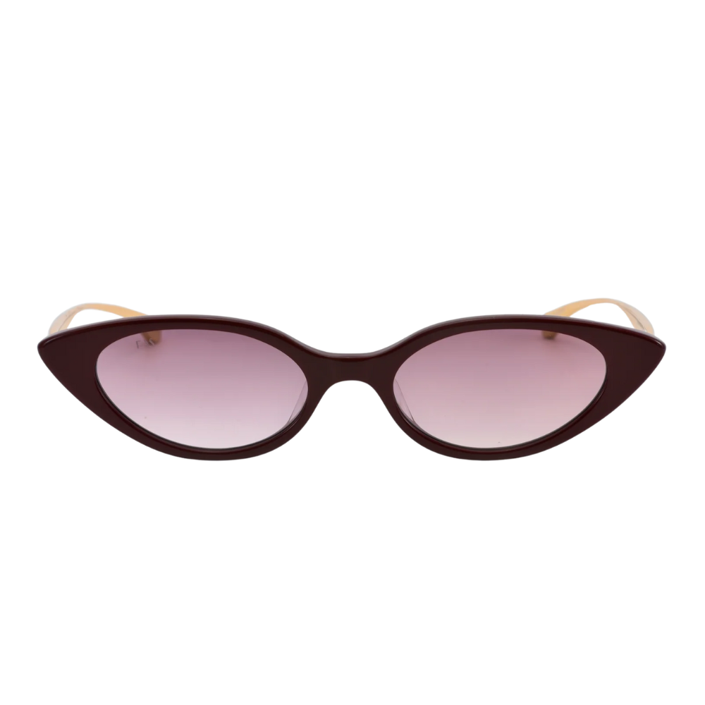 FOR ART'S SAKE SLASH RED almond cat-eye sunglasses with 3D slash design - front view on white background

