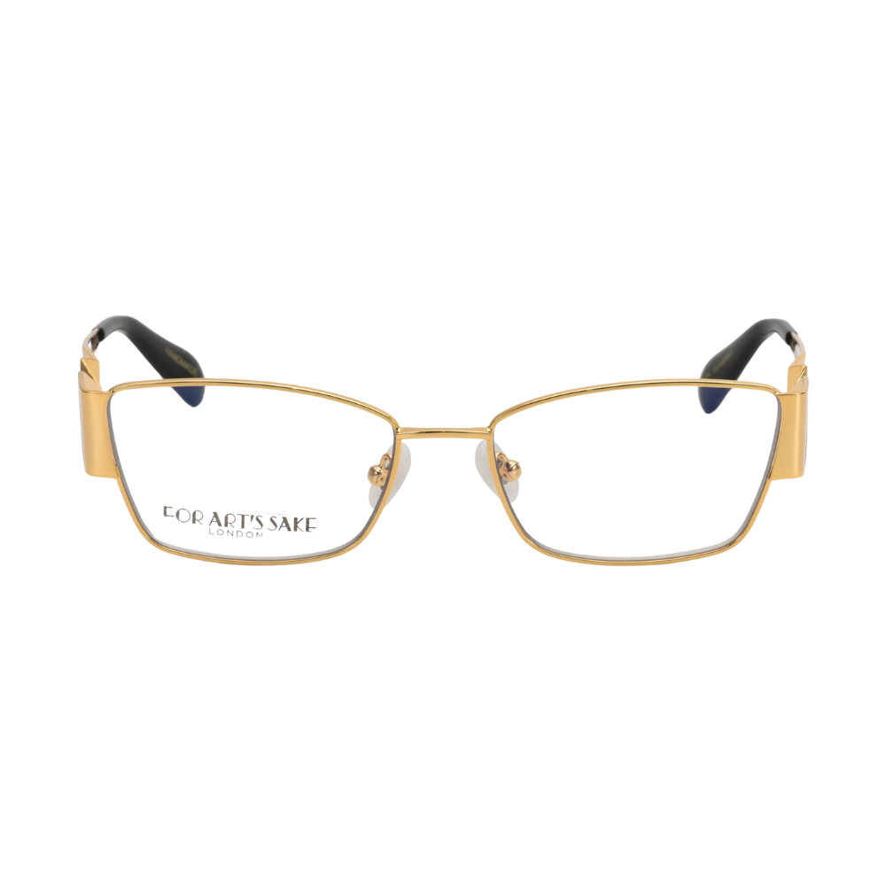 FOR ART'S SAKE ORIFAMI GOLD rectangular cat-eye eyeglasses front view bold geometry pleated temples luxury designer frame
