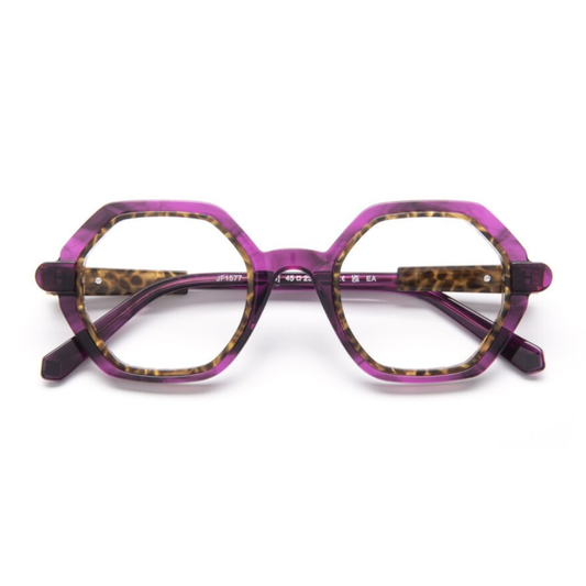 J.F.REY JF1577 women's eyeglasses front view - French designer octagonal optical frames with vibrant transparency and chromatic contrasts
