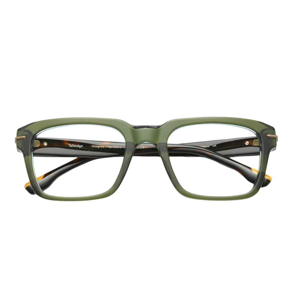 Woodys Thomas 04 men's eyeglasses front view - Italian acetate square frames with wood temple inlay
