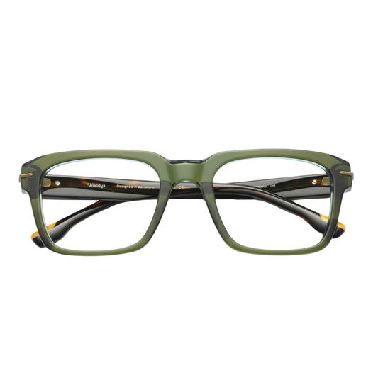 Woodys Thomas 04 men's eyeglasses front view - Italian acetate square frames with wood temple inlay
