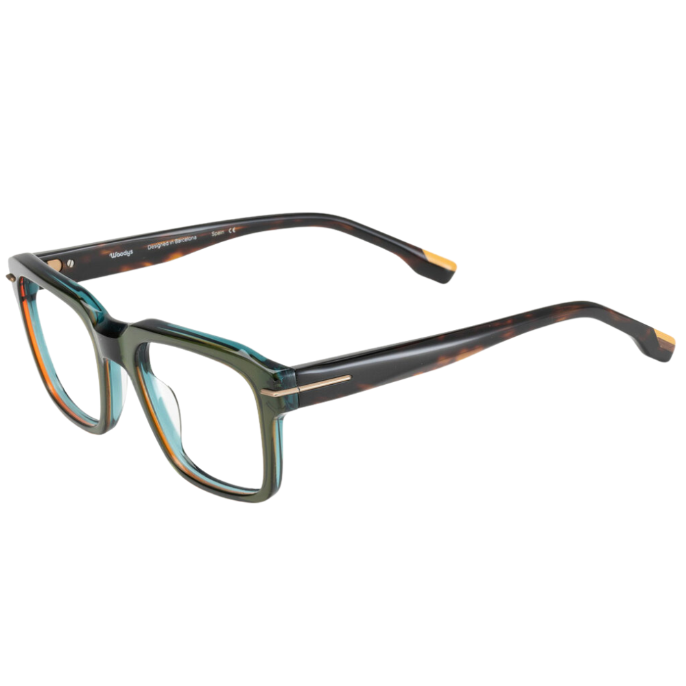 Woodys Thomas 04 prescription glasses side view - rectangular acetate frames with signature wooden temple tips
