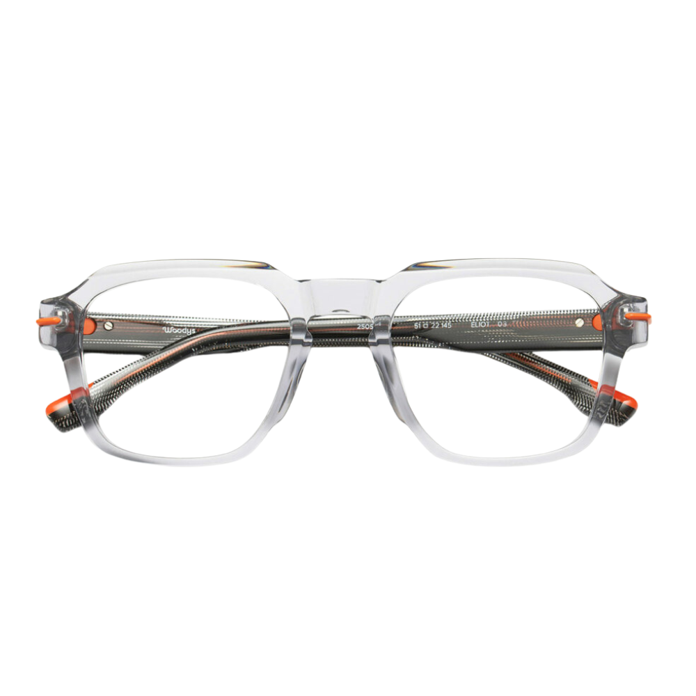 WOODYS Eliot 03 eyeglasses front view - geometric square frames with milled details and Italian acetate
