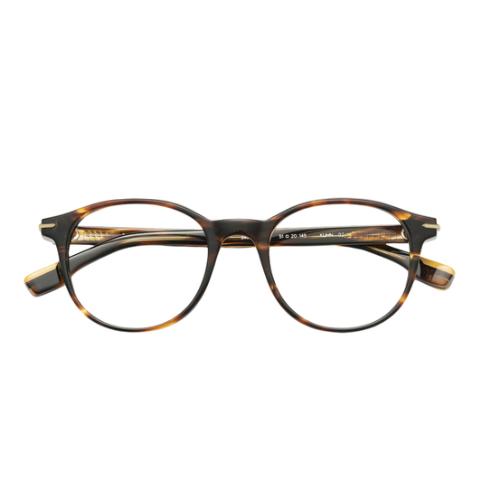 WOODYS Kuhn 02 eyeglasses front view - classic round acetate frames with colored metal accents
