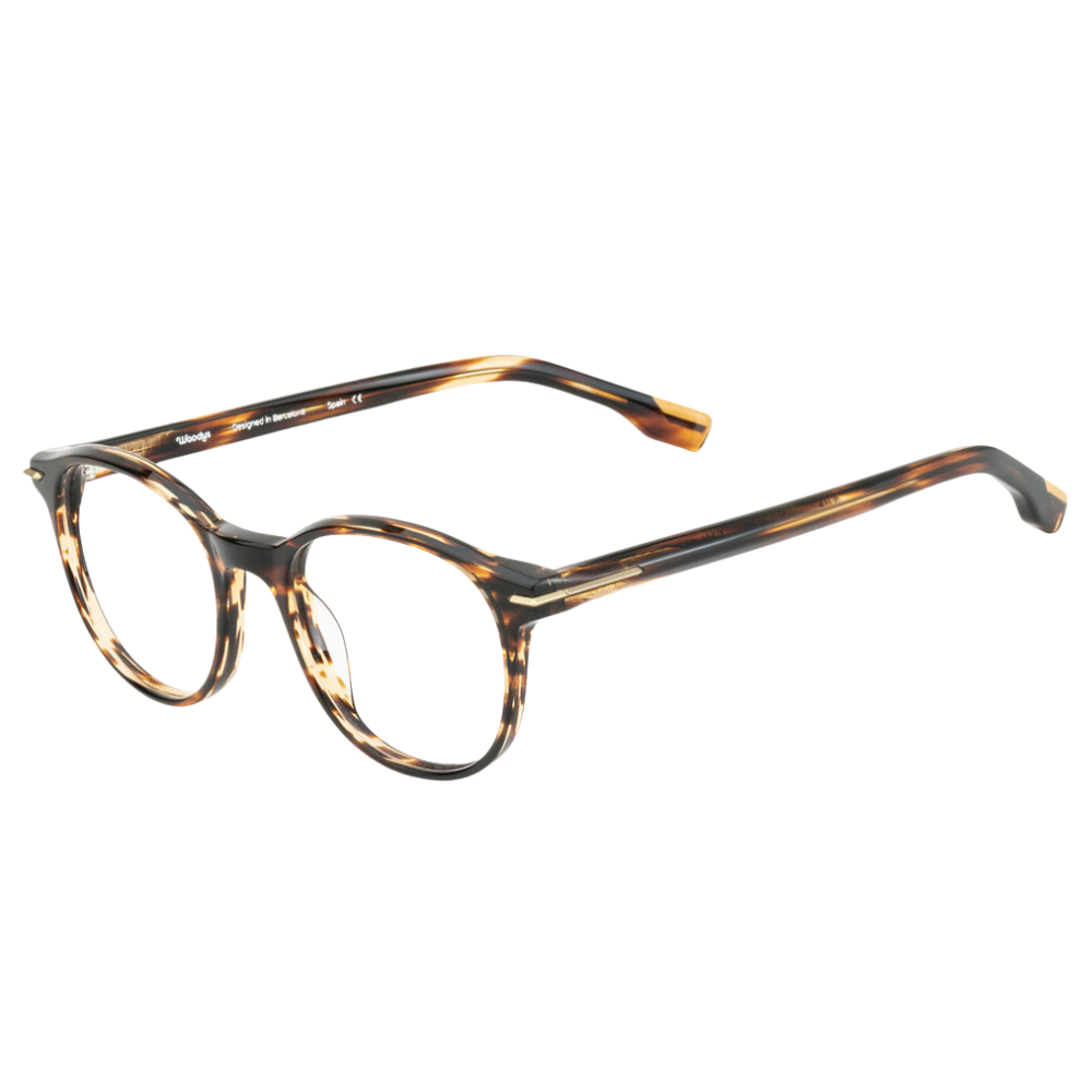 WOODYS Kuhn 02 prescription glasses side view - round frames with signature wooden temple tips
