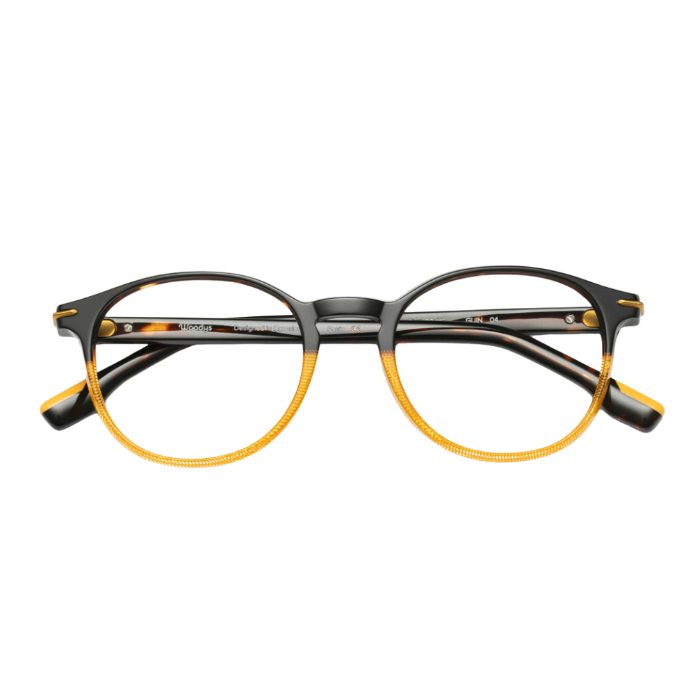 WOODYS Guin 04 eyeglasses front view - modern pantos round frames with exposed metal elements and colorful acetate
