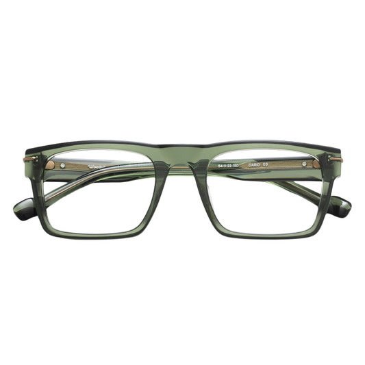 WOODYS Dario 03 eyeglasses front view - balanced rectangular frames with reinforced bridge in Italian acetate
