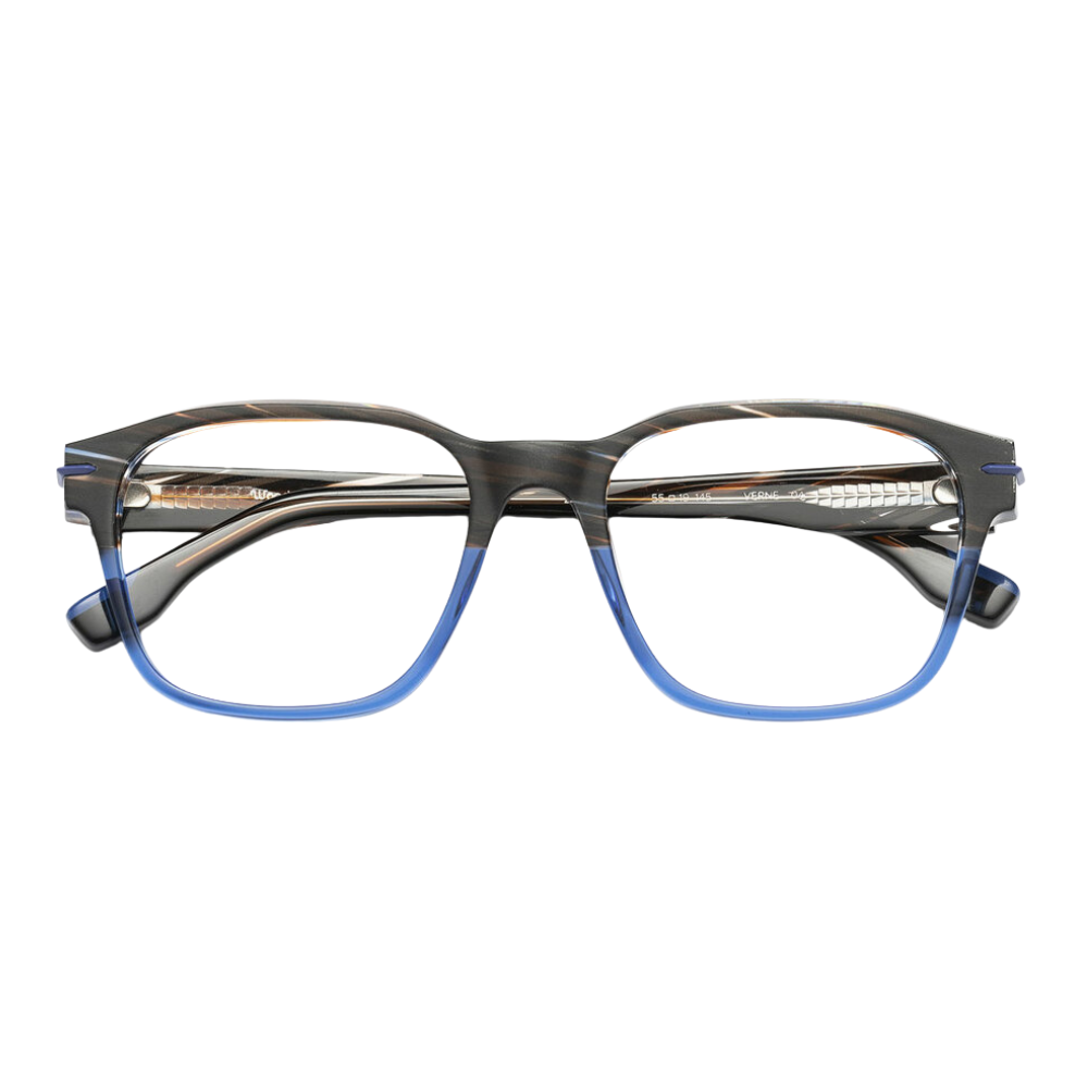 WOODYS Verne 04 eyeglasses front view - large square frames with double laminated acetate and metal rim inlays
