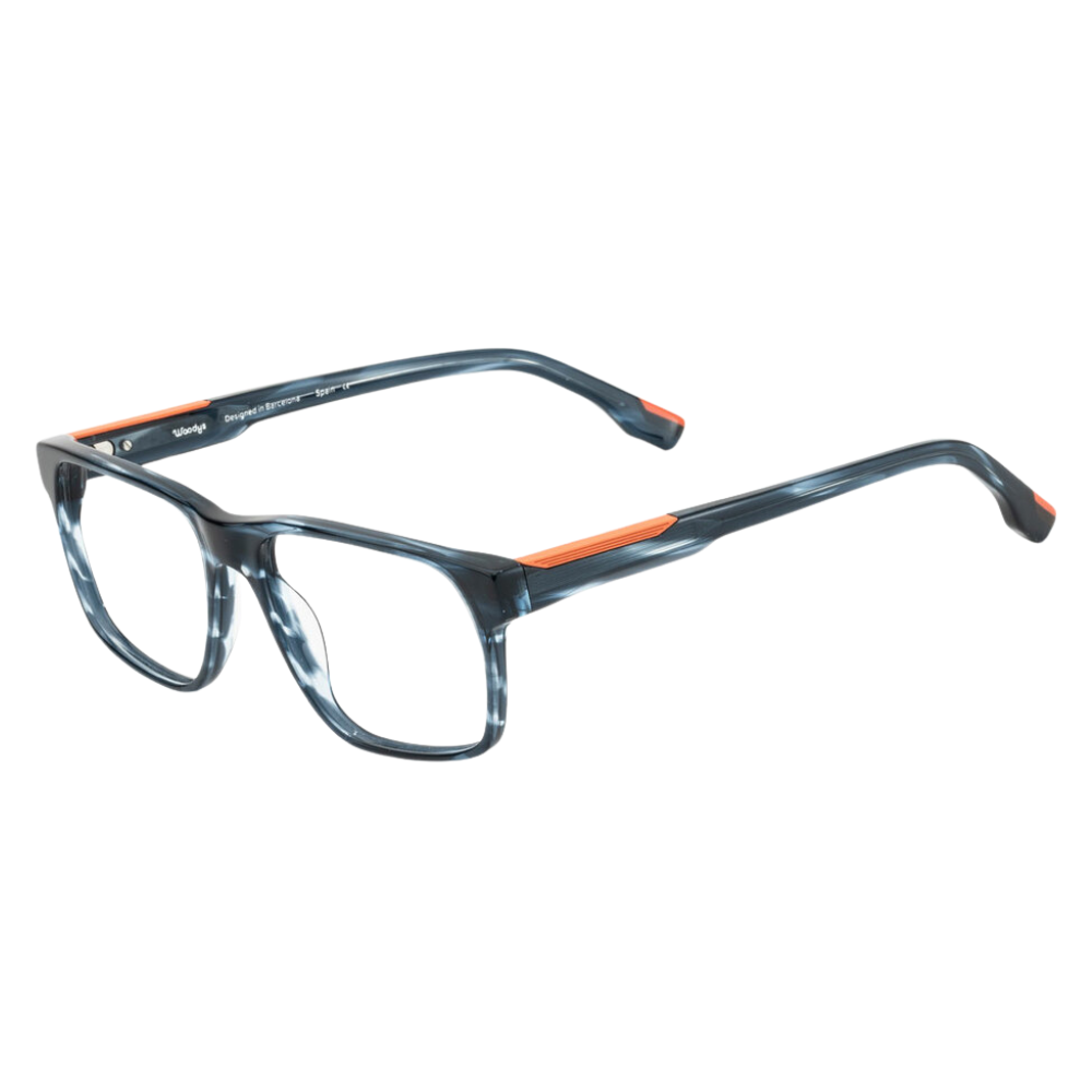 WOODYS Piaget 02 prescription glasses side view - square frames with colored metal temple accent and wood inlay
