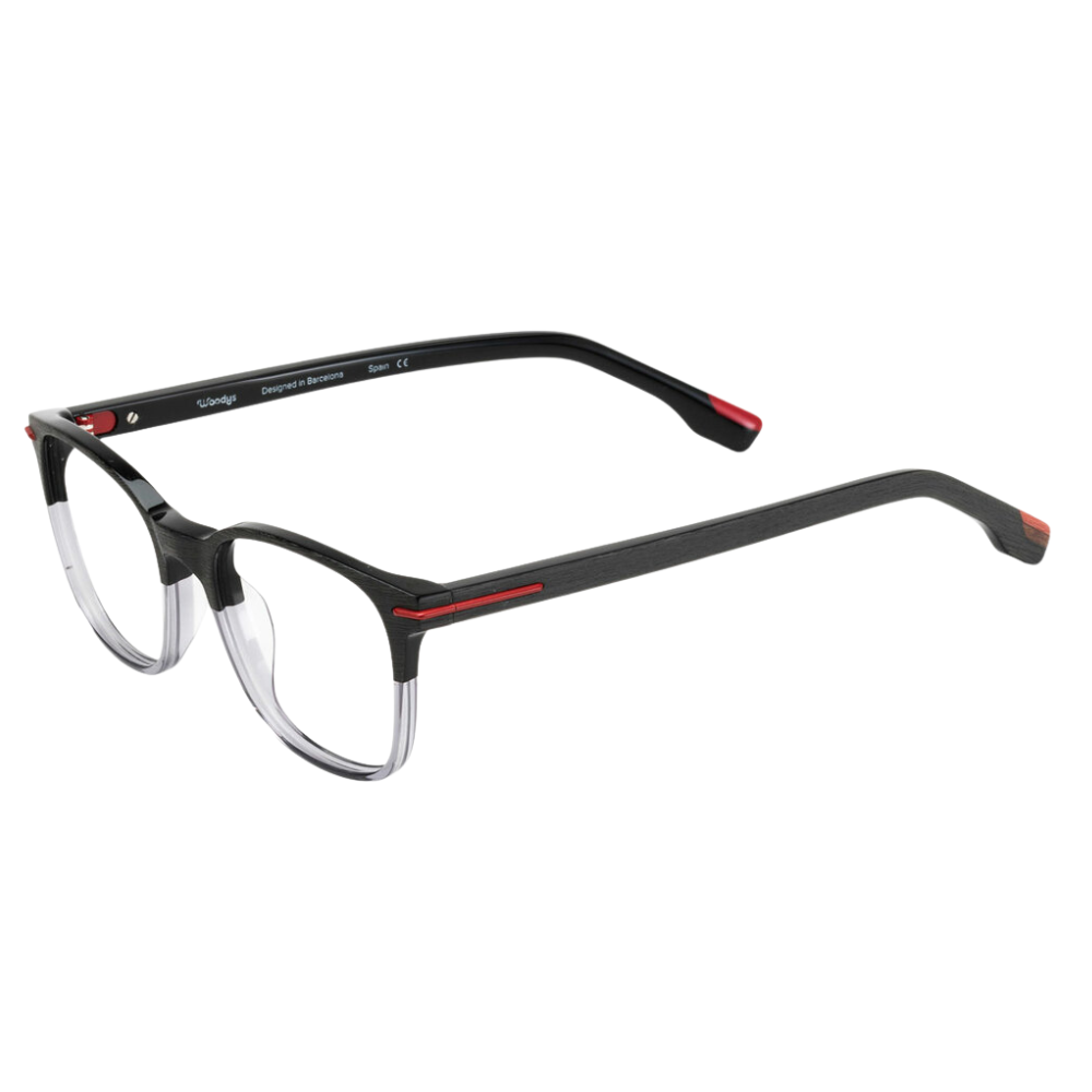 WOODYS Teron 01 PETIT prescription glasses side view - soft rectangular frames with minimalist temples and wood inlay
