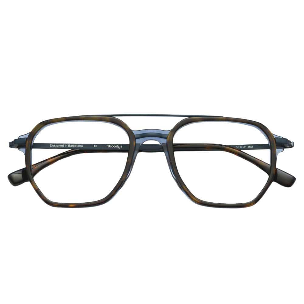 WOODYS Hesse 02 eyeglasses front view - aviator-inspired combined frames with angular lines and Italian acetate
