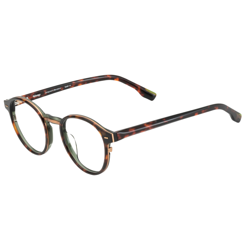 WOODYS Bogan 02 prescription glasses side view - round frames with colored metal details and acetate temple tips
