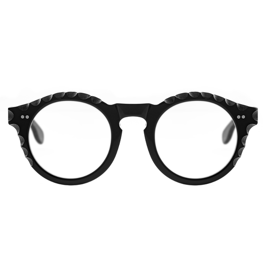 TOFFOLI T Black 03 eyeglasses front view - classic round black acetate prescription frames
